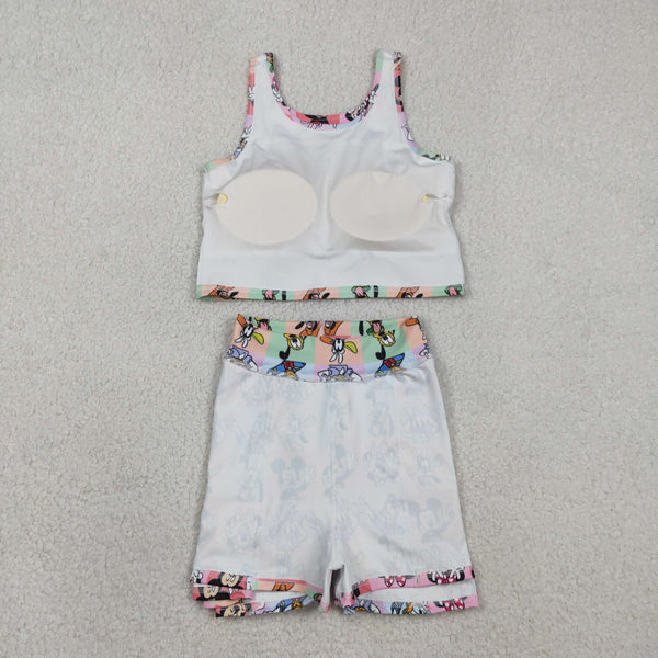 GSD2333 RTS toddler girl clothes cartoon mouse girl summer set yoga clothes