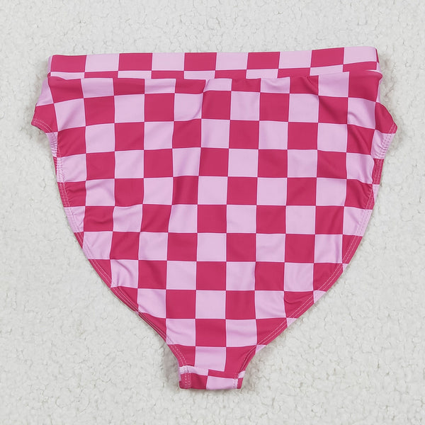 S0559 RTS women clothes pink plaid adult leopard swim suit 2pcs outfit