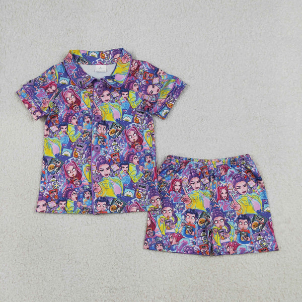 GSSO3087 RTS kids clothes cartoon pajamas set girl summer shorts set