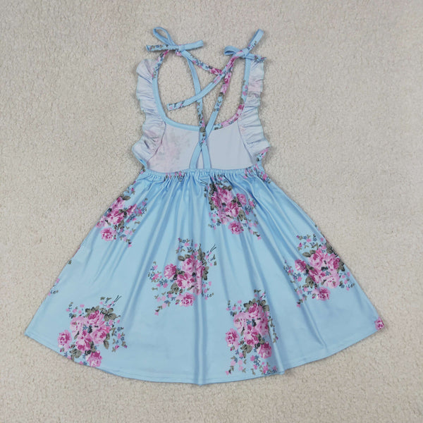GSD4088 Pay attention to the sizes RTS kids girl clothes blue foral girl summer dress