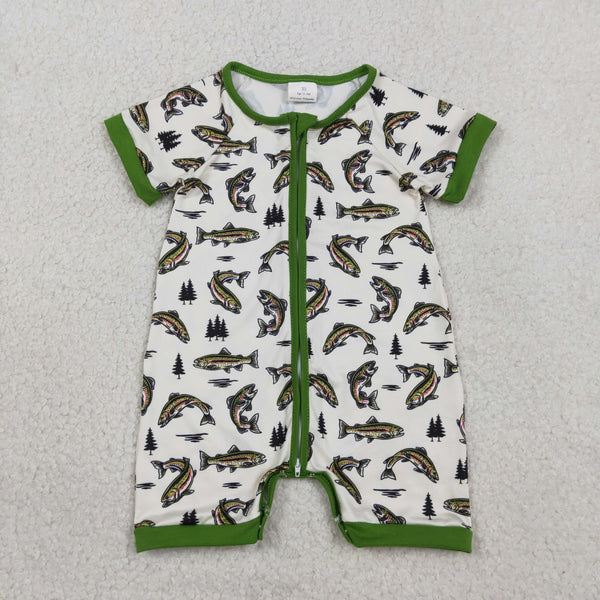 SR3095 RTS baby boy clothes fishing boy summer romper zip romper