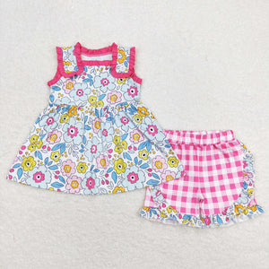 GSSO0711  RTS baby girl clothes floral toddler girl summer outfits