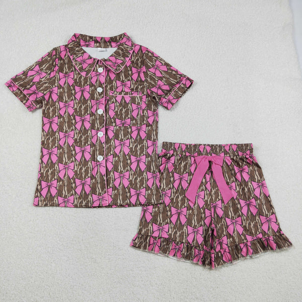 GSSO3137 RTS adult pajamas camo bows print adult women summer set