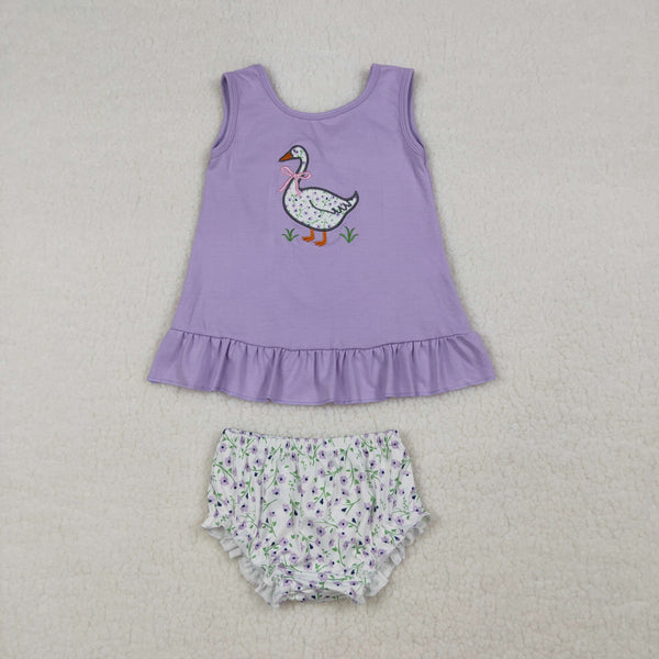 GBO0502  RTS girl clothes goose floral embroidery toddler girl summer bummies set