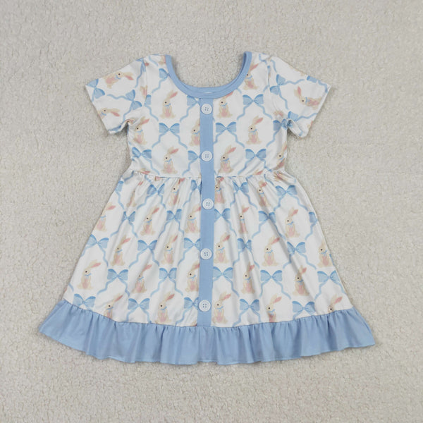 GSD3416 RTS  toddler girl clothes blue rabbit print girl easter dress