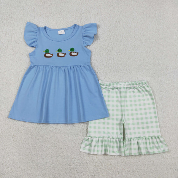 GSSO2728 RTS baby girl clothes mallard embroidery  toddler girl summer outfit