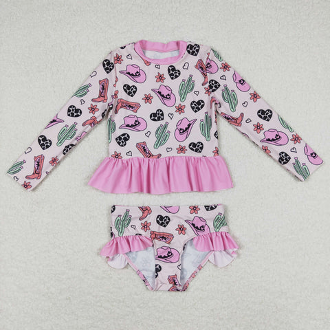 S0262 RTS baby girl clothes cowgirl pink girl summer swimsuit western clothes