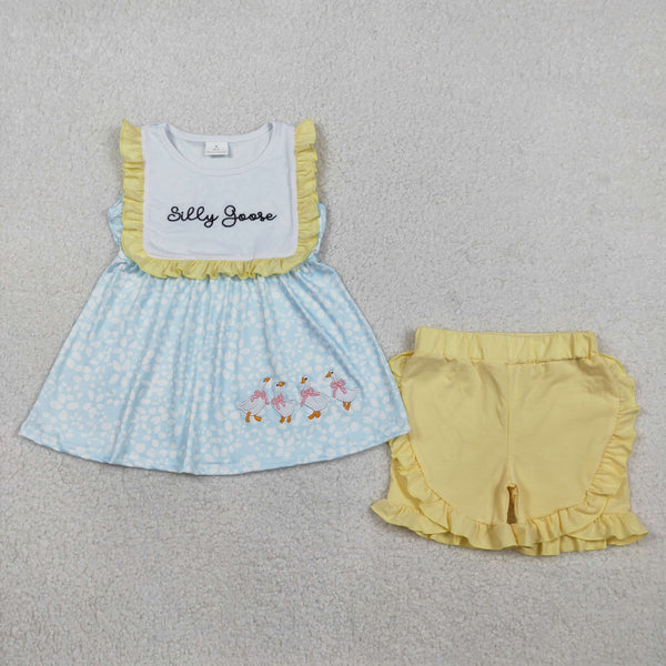 RTS GSSO2796 girl clothes goose embroidery toddler girl summer outfit