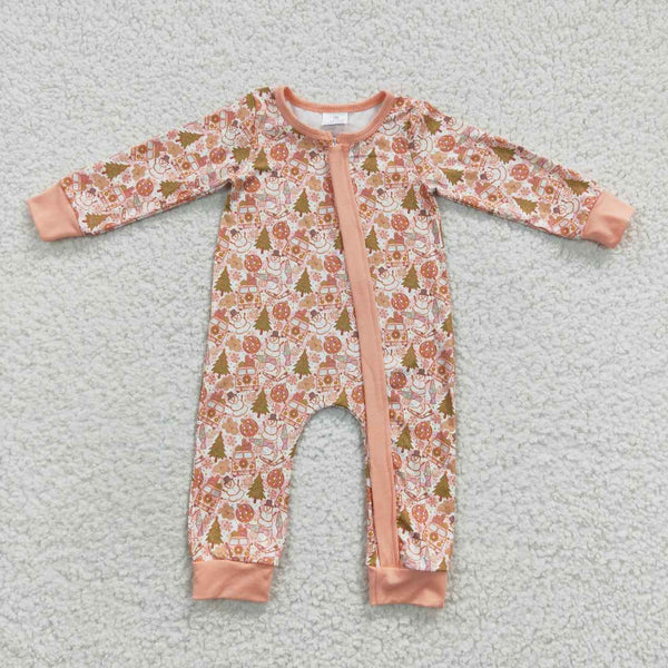 LR0295 girls winter clothes cow floral kids zipper romper