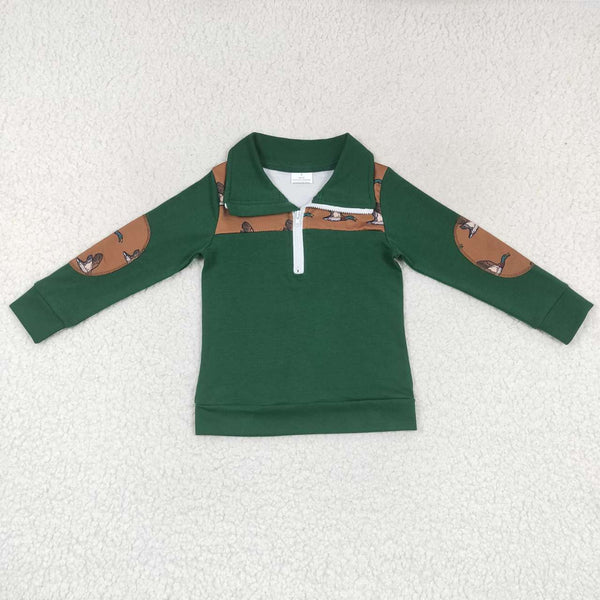BT0280 RTS baby boy clothes mallard green zipper shirt