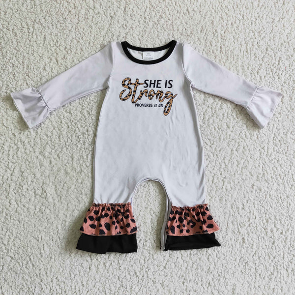 LR0216 SHE'S strong leopard baby girl clothes winter romper