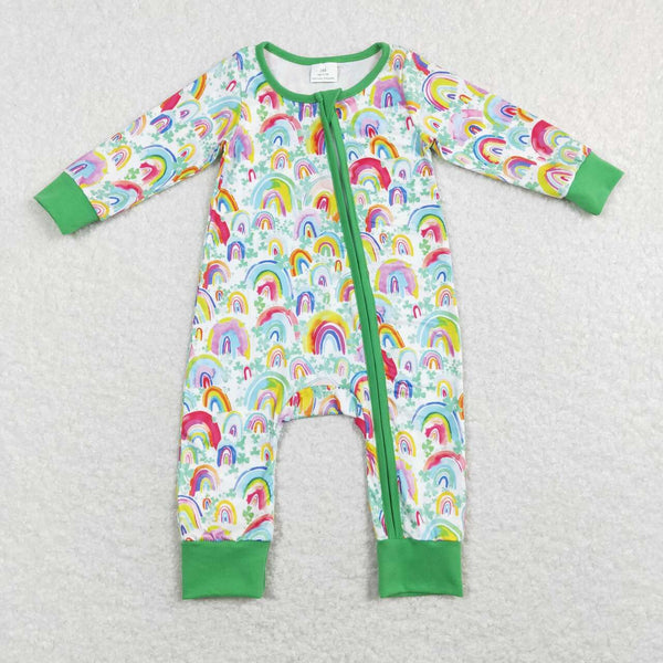 LR0883 baby girl clothes rainbow St. Patrick day zipper romper winter romper