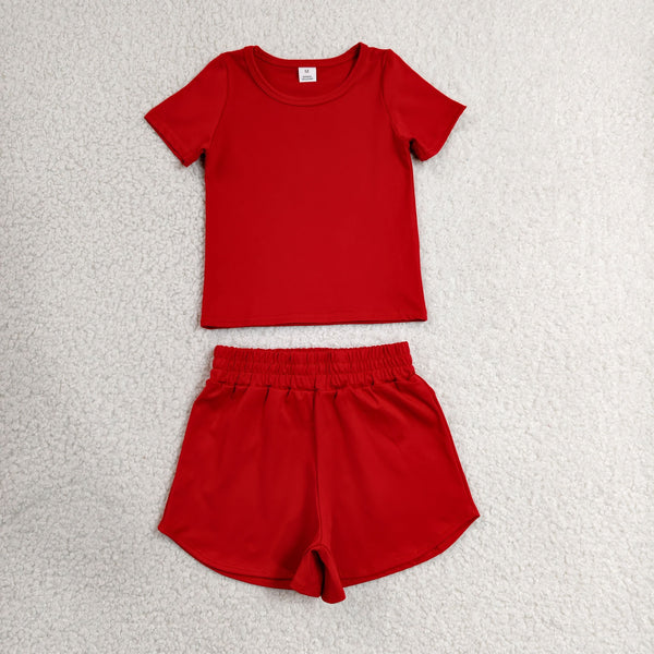 GSSO3765 RTS baby girl clothes red toddler girl yoga summer outfit sports clothing