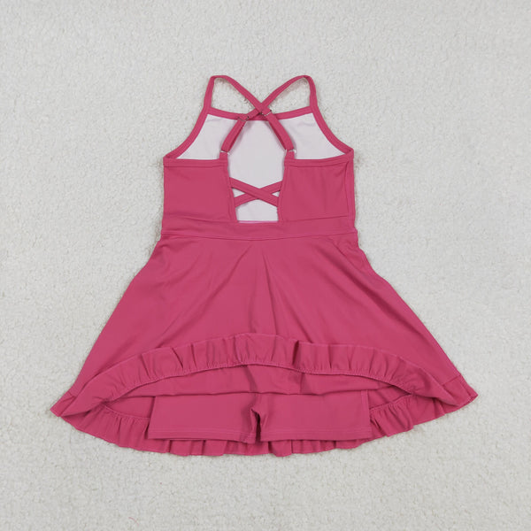 S0727 RTS toddler clothes hot pink girl yoga summer dress sports clothes