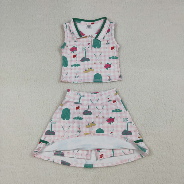 RTS GSD3520 baby girl clothes golf print toddler girl yoga skirt outfit sports outfit