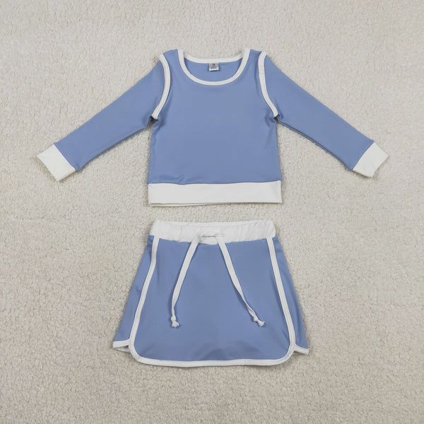 GLD1483 RTS baby girl clothes blue toddler girl yoga skirt outfit sports clothing set