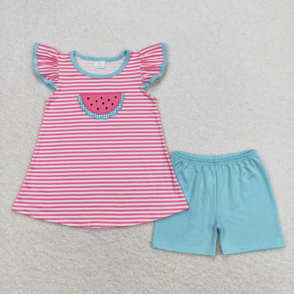 GSSO0834 RTS baby girl clothes embroidery watermelon toddler girl summer outfits