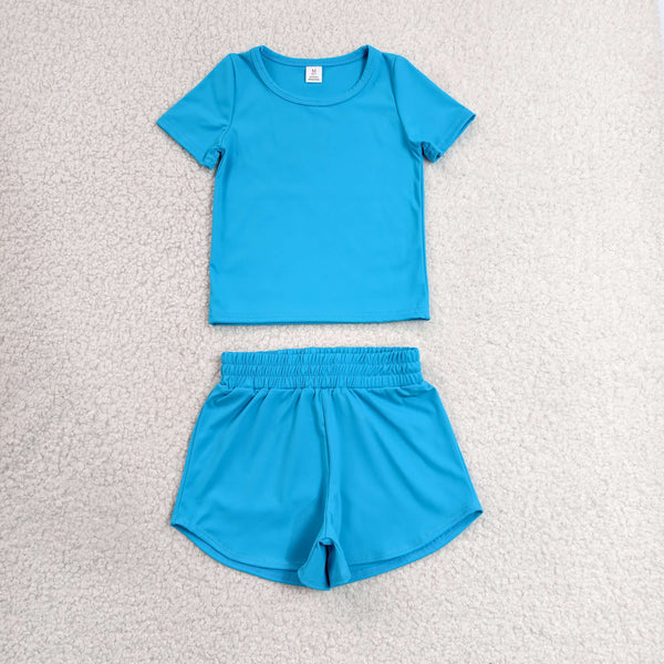 GSSO3770 RTS baby girl clothes blue toddler girl yoga summer outfit sports clothing set