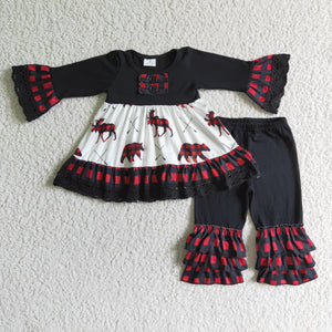 6 B4-1 girl bear black plaid winter long sleeve set - -promotion 2024.11.30 $2.99