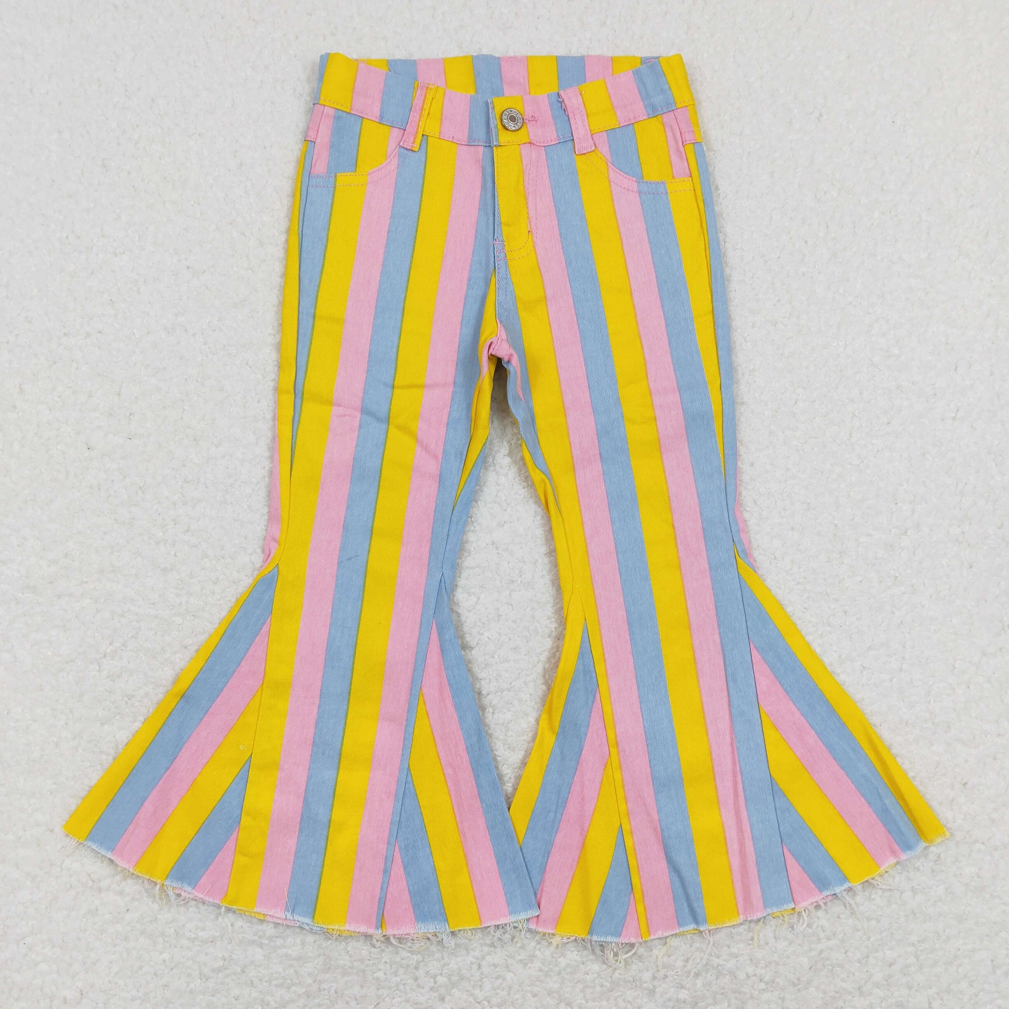 P0332 baby girl clothes stripe stripe girl jeans bell bottom pant denim pant