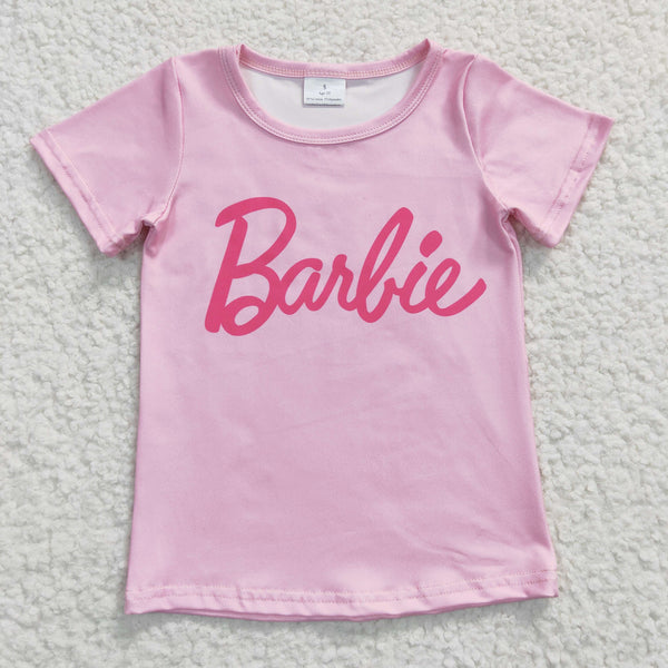 GT0151 kids clothes pink barbie summer tshirt