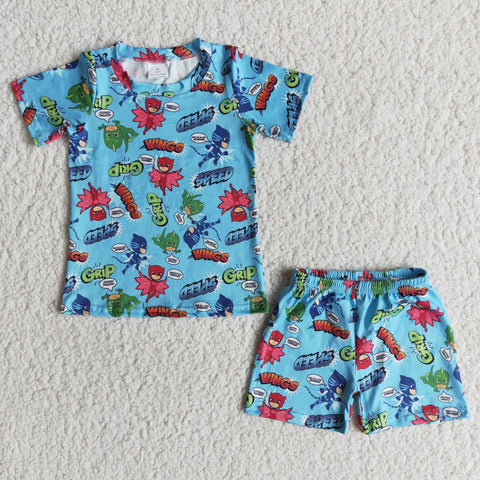 E12-5 promotion boy clothes blue cartoon short sleeve 2pcs set pajamas-promotion 2024.3.2 $2.99