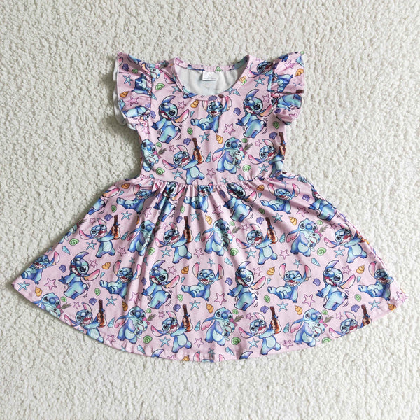 GSD0012 girl clothes summer cartoon flutter sleeve dress--promotion 2025.2.15 $2.99