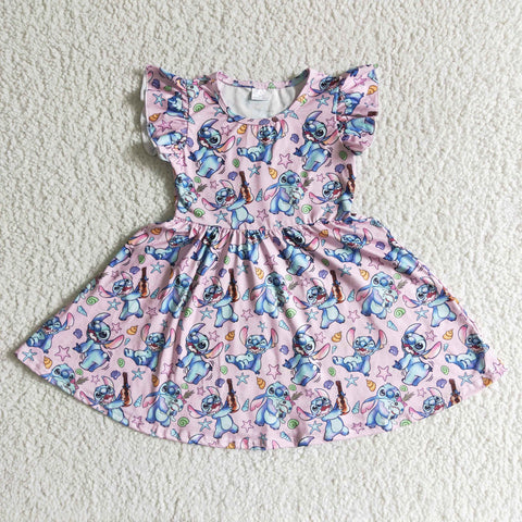 GSD0012 girl clothes summer cartoon flutter sleeve dress--promotion 2025.2.15 $2.99