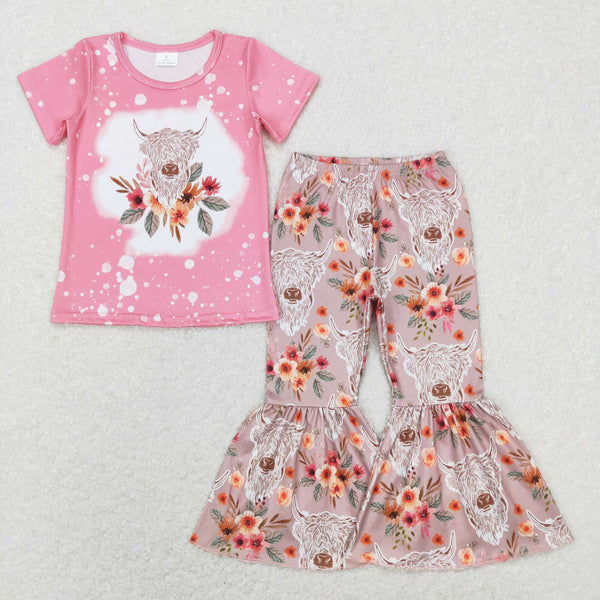 GSPO1079 toddler girl clothes highland cow girl bell bottom outfit