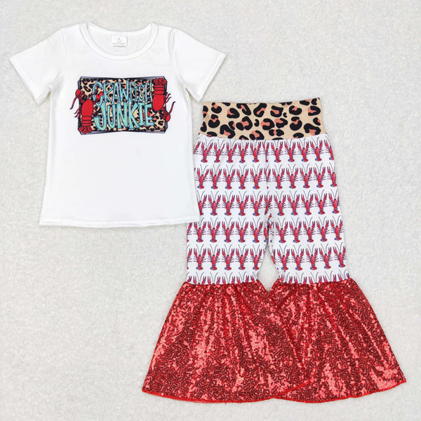 GSPO0938 baby girl clothes crawfish sequin outfit toddler bell bottom outfit