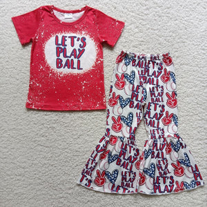 girl red let's play ball short sleeve spring fall set