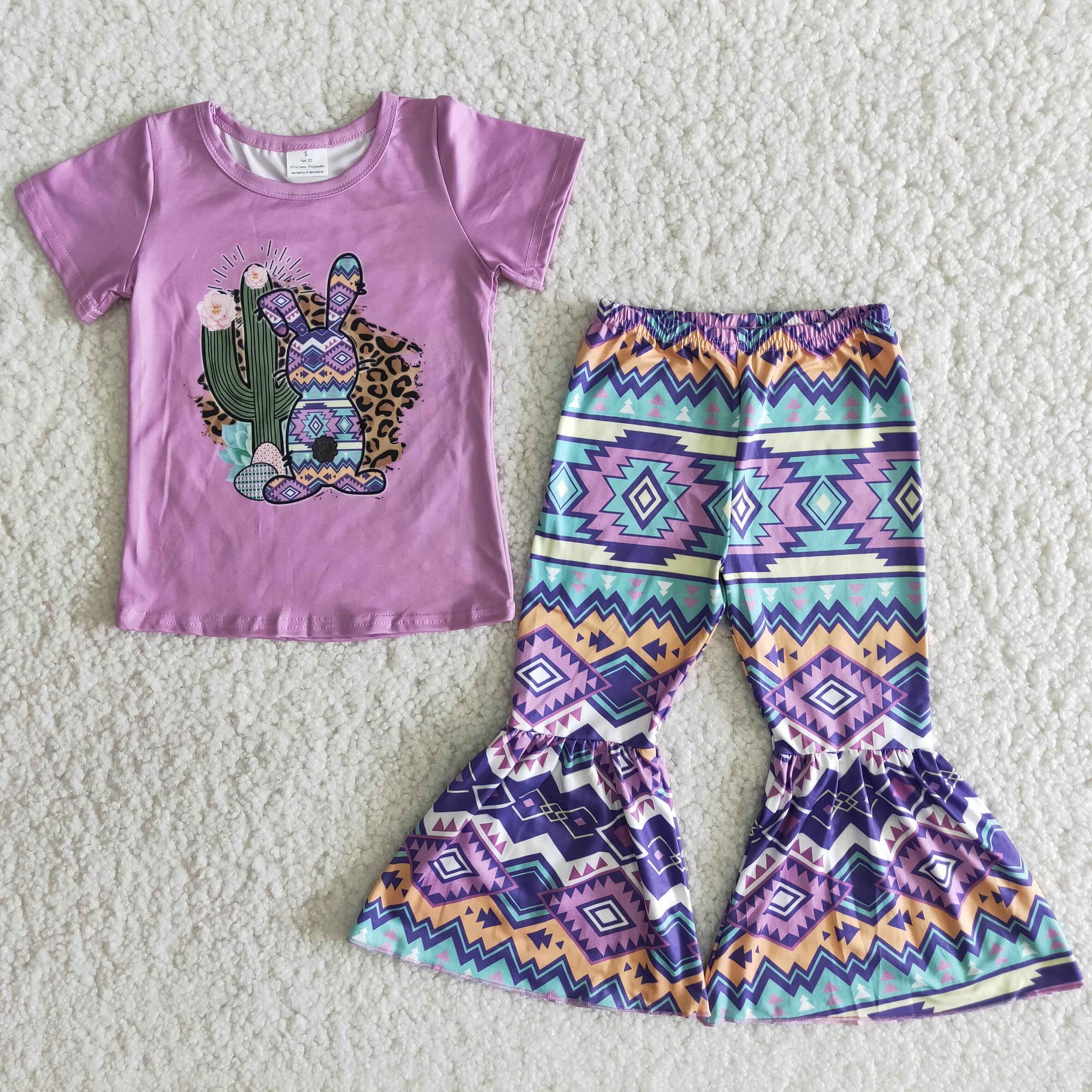 B5-24 girl purple bunny rabbit easter short sleeve set-promotion 2024.1.13 $5.5