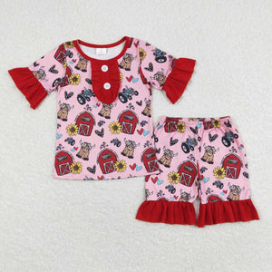 GSSO0932 RTS baby girl clothes farm loving cow toddler girl summer outfit