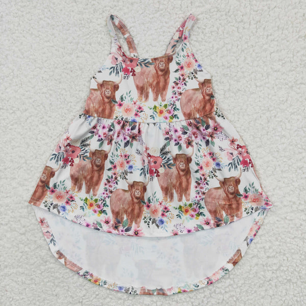 GSD0265 kids clothes girls highland cow summer tunic top (not nornal midi dress)
