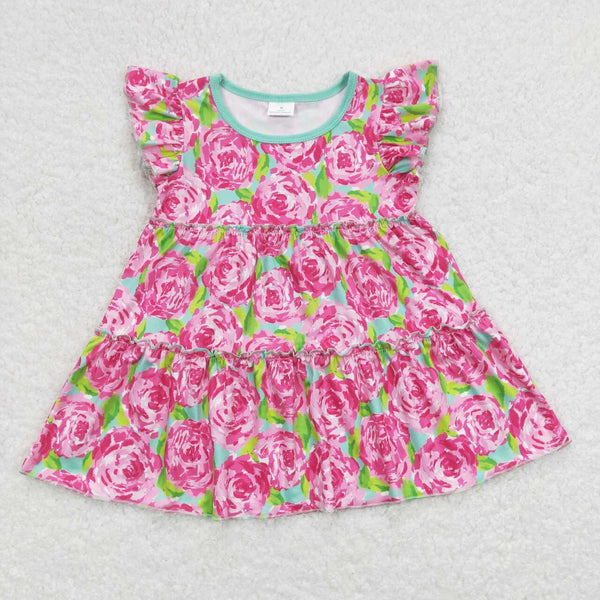 GSSO0615 baby girl clothes floral rose pink flower toddler girl summer outfit