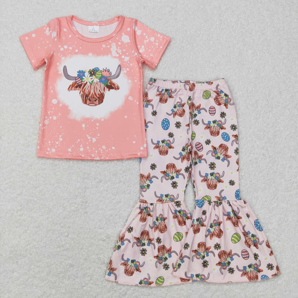 GSPO1055 baby girl clothes egg highland cow girl easter outfit