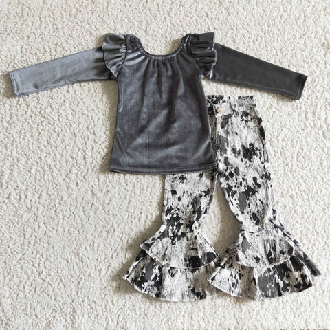 baby girl clothes girl set velvet shirt+jeans