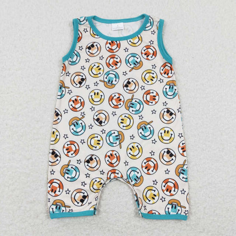 SR0915 baby boy clothes smiley face plaid boy summer romper