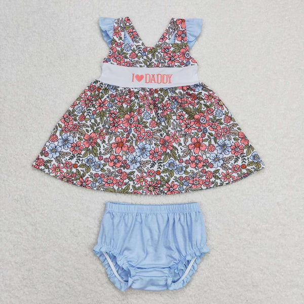 GBO0294 RTS baby girl clothes embroidery I love daddy  toddler girl summer bummies set
