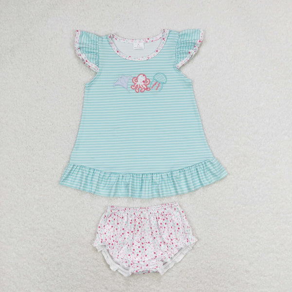 GBO0316 RTS baby girl clothes octopus sea animals girl summer bummies sets¡ꡧembroidery¡ê?