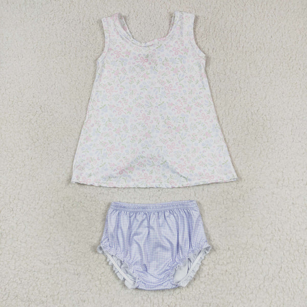 GBO0325 RTS baby girl clothes blue floral girl summer bummies sets