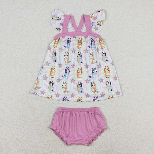 GBO0333 RTS baby girl clothes cartoon dog girl summer bummies sets