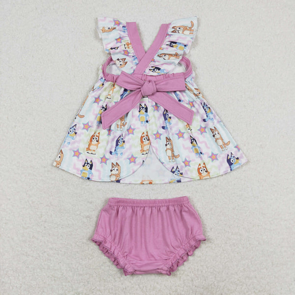GBO0333 RTS baby girl clothes cartoon dog girl summer bummies sets