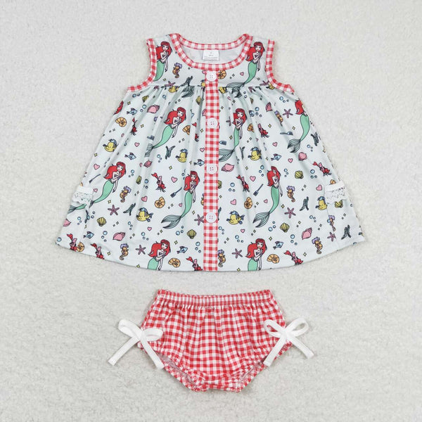 GBO0346 RTS baby girl clothes sleeveless mermaid sea princess  girl summer bummies sets