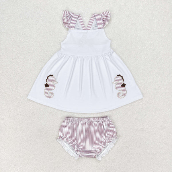 GBO0350 RTS baby girl clothes seahorse girl summer bummies sets ¡ꡧembroidery¡ê?
