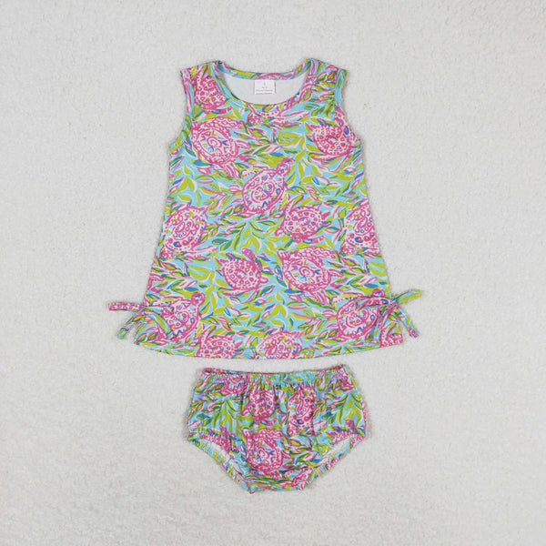 GBO0352 RTS baby girl clothes green painting sleeveless girl summer bummies sets