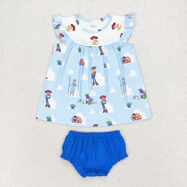 GBO0395 RTS baby girl clothes cartoon blue girl summer bummies set summer outfit