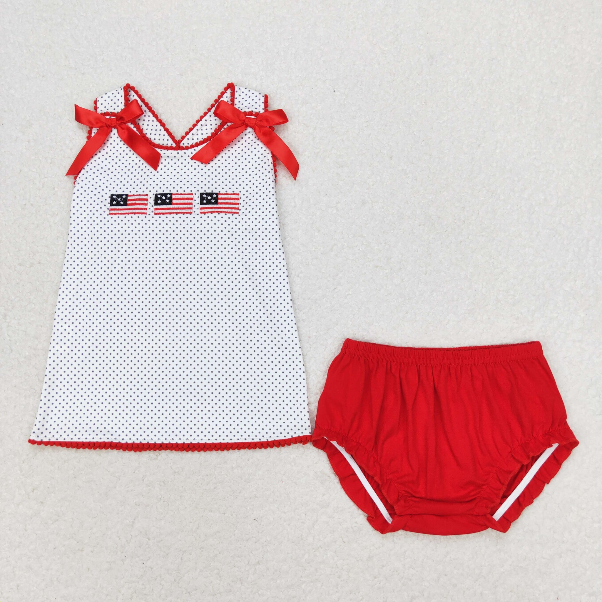 GBO0396 RTS baby girl clothes 4th of July patriotic toddler girl summer bummies set embroidery