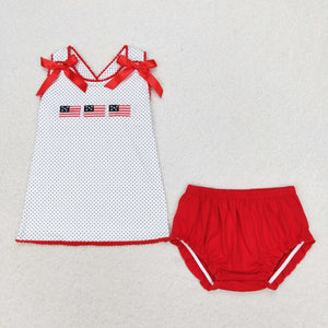 GBO0396 RTS baby girl clothes 4th of July patriotic toddler girl summer bummies set embroidery