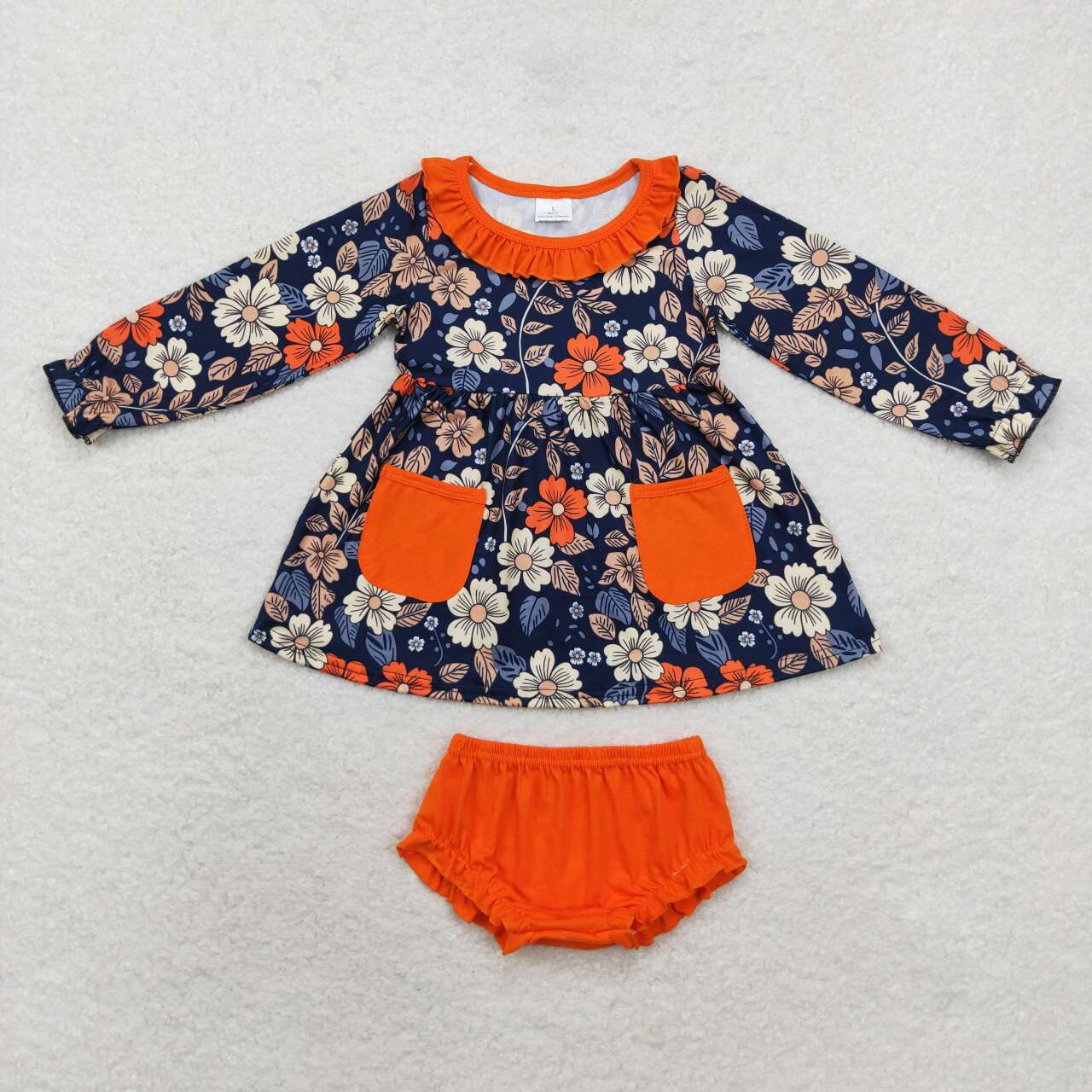 GBO0430 RTS toddler girl clothes orange  flower  girl winter bummies set